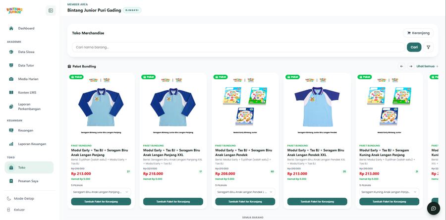 Merchandise shop in the Bintang Junior Member Area