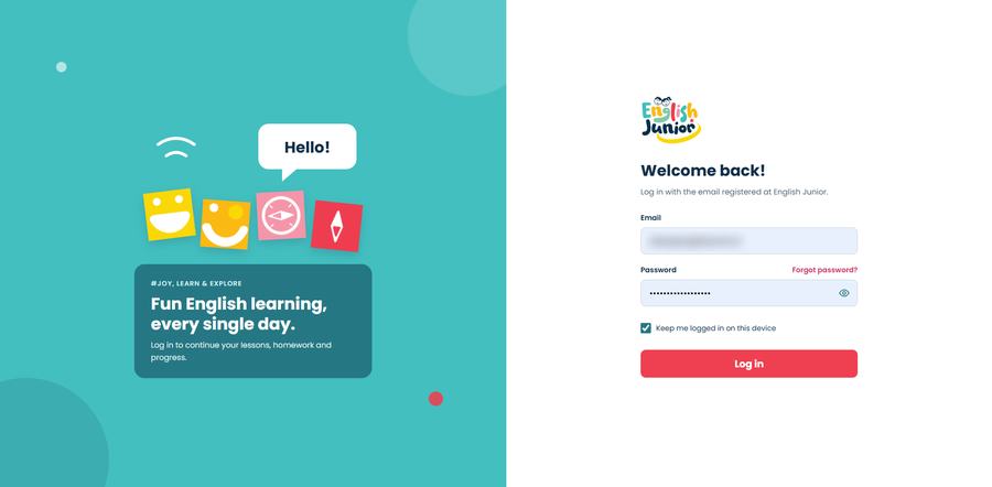 Login page of English Junior Learning Center
