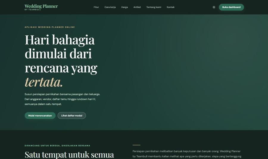 Homepage of Wedding Planner by Teambull